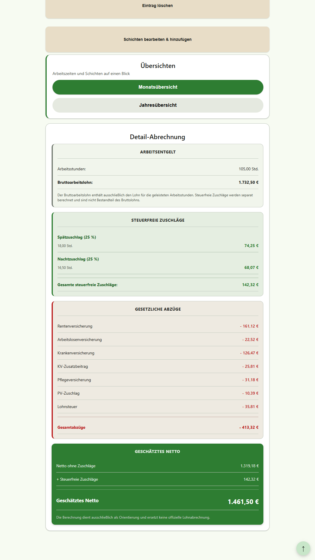 Schichtplaner: Premium-Lohnübersicht